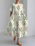 Comstylish Bohemian Floral Pattern Linen Blend Dress
