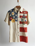 Vintage Flag Inspired Floral Embroidered Linen Shirt artswardrobe