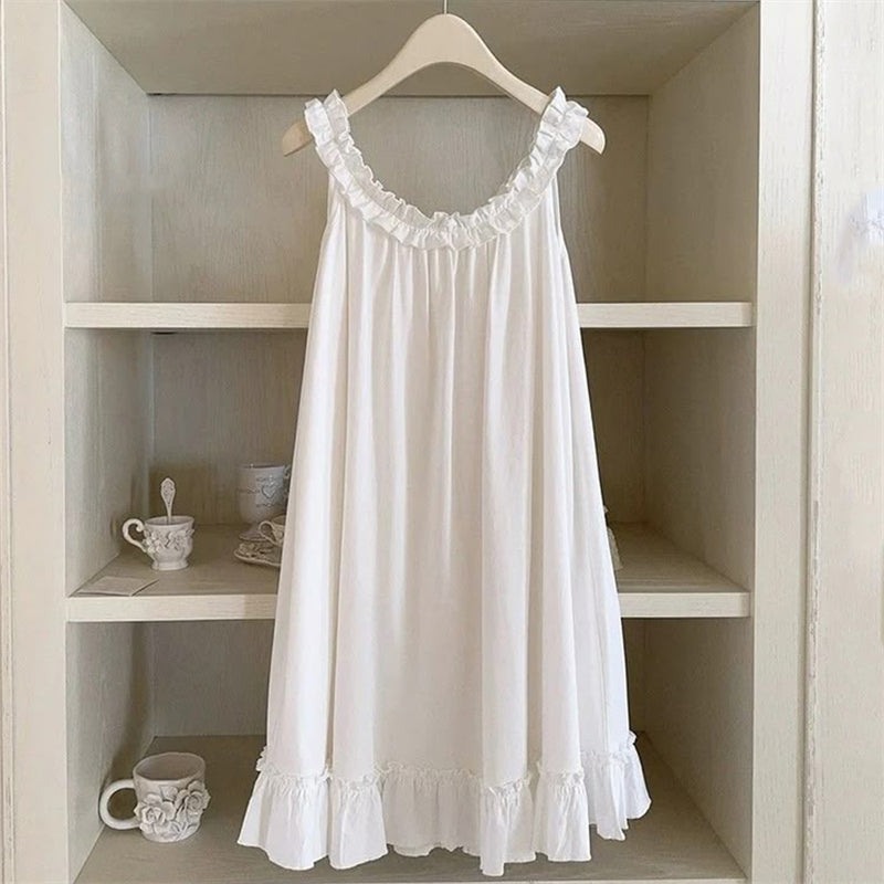 Vintage Ruffle Trim Linen Dress artswardrobe