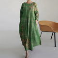 Comstylish Vintage Green Floral Round Neck Casual Dress