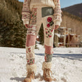 Women's Vintage Floral Patchwork Cozy Knit Leggings