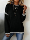 Women'S Casual Round Neck Contrast Color Knitted Top 