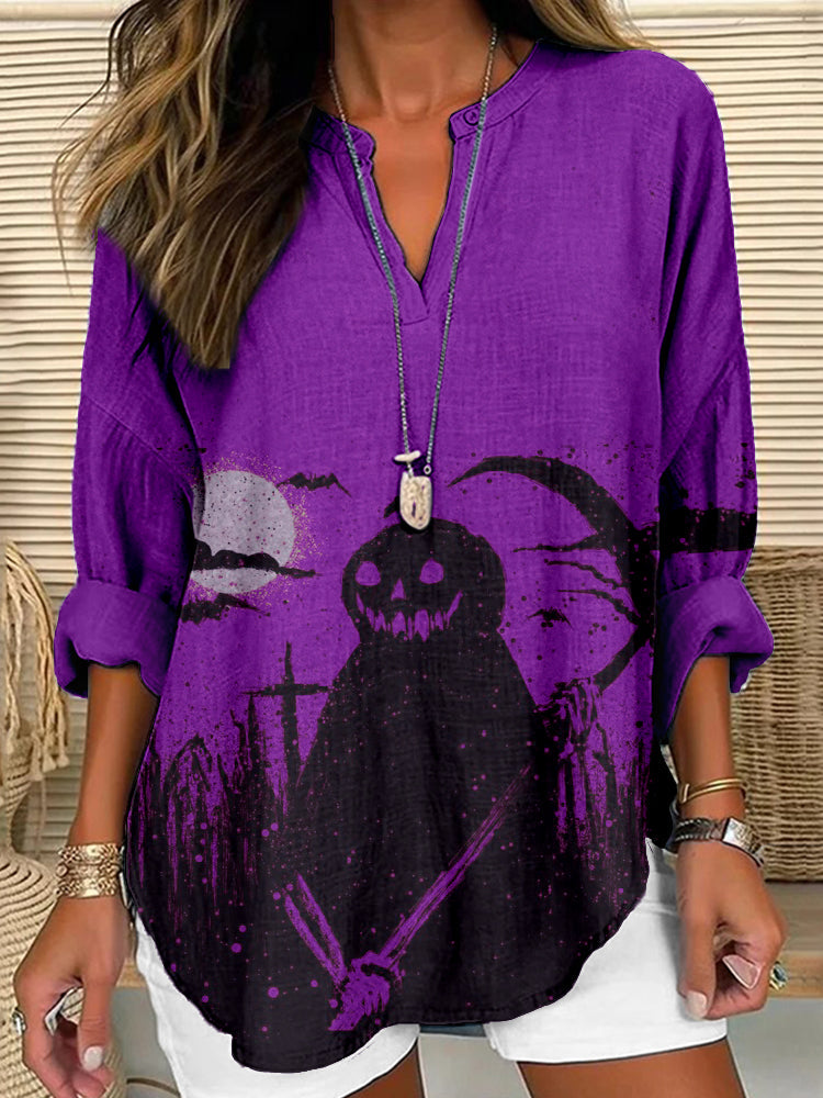 Comstylish Vintage Halloween Pumpkin Ghost Art Cozy Tunic