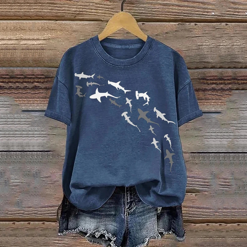 Comstylish Women's Women's Shark Week Marine Life Conservation Art Print T-Shirt