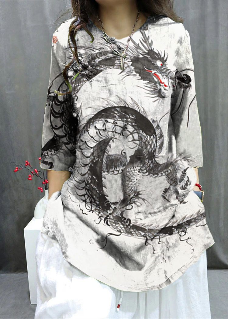 Handmade Green O-neck Print Button Top Summer