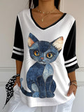 Women's Animal Cat Print Mid Sleeve T-shirt artswardrobe