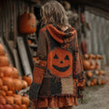 Patchwork Halloween Pumpkin Face Art  Cozy Knit Hooded Cardigan artswardrobe