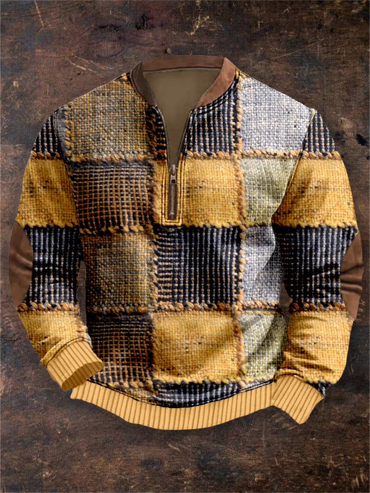 Men's Square Geometric Patchwork Cozy Sweatshirt elevenforest