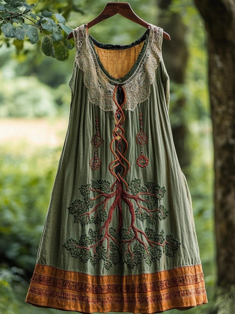 Tree Of Life Vintage Linen Vest Dress artswardrobe