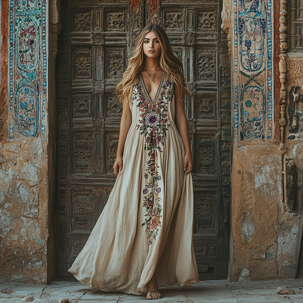 Women Fashion Ethnic Floral Art Sleeveless Dress artswardrobe
