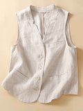 Women's Vintage Simple Linen Blend Classic Vest artswardrobe