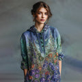 Women's Oil Painting Floral Contrast Color Sequined Button Hoodie artswardrobe