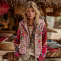 Comstylish Women's Bohemian Floral Embroidery Art Casual Zipper Hoodie