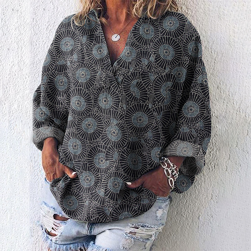 Comstylish Vintage Japanese Traditional Sashiko Art Linen Blend Tunic