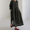 Women's Cat & Paw Embroidery Art Cozy Maxi Dress elevenforest