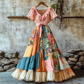 Women's Fashion Elegant Bohemian Floral Ruffle Dress artswardrobe