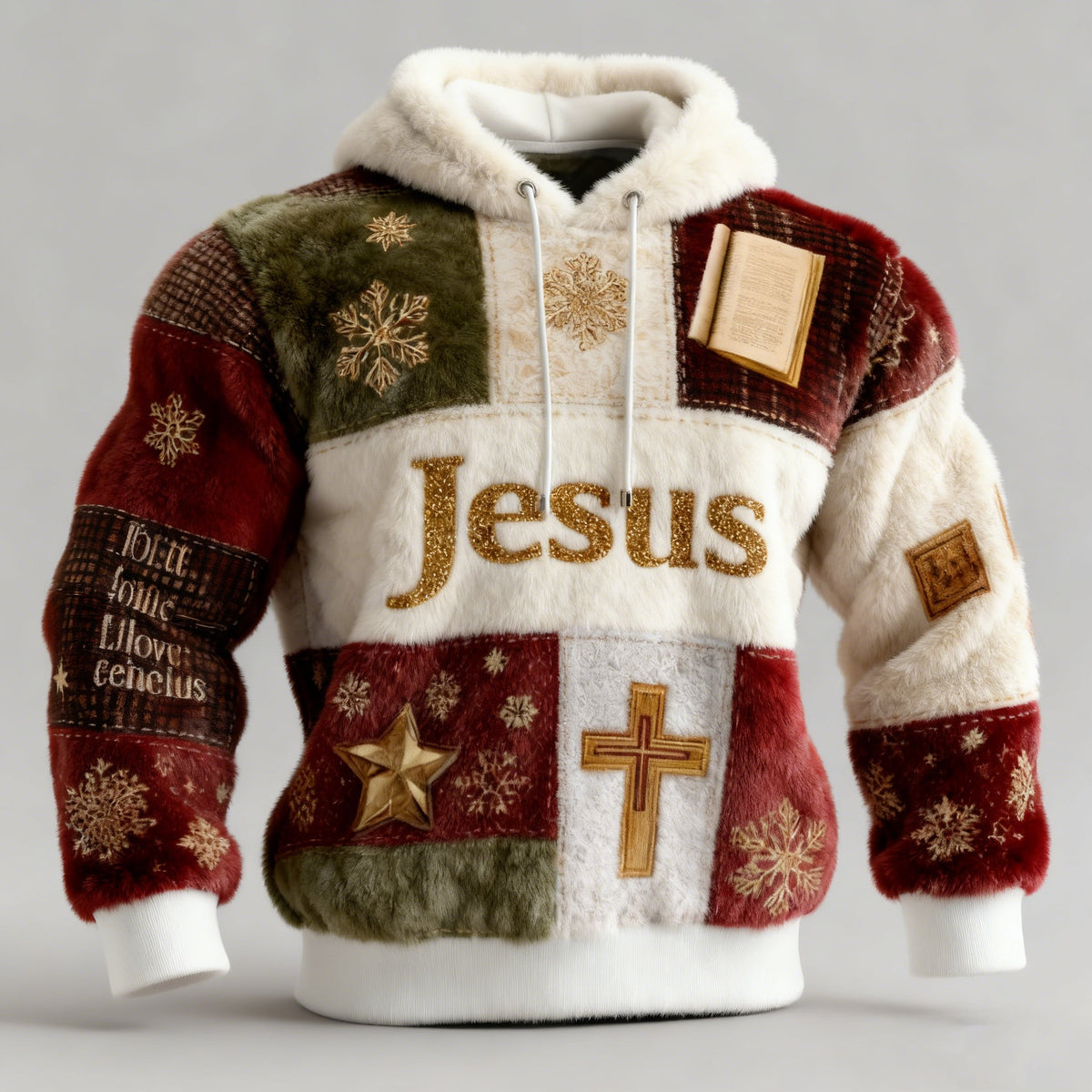 Comstylish Men's Christmas Jesus Print Casual Plush Warm Hoodie