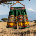Men's Juneteenth Tribal Geometric Black Pride Art Casual Linen Shorts artswardrobe