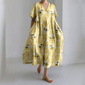 Women's Vintage Bee Art Print Casual V Neck Dress artswardrobe