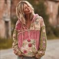 Ladies' Vintage Multi-colored Floral Cotton And Linen Hoodie artswardrobe