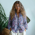 Bohemian Style Paisley Linen Print  Long Sleeve Shirt artswardrobe