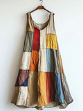 Patchwork Art Linen Blend Vintage Dress artswardrobe