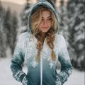 Comstylish Christmas Lady Retro Gradient Flannel Hooded Sweatshirt Coat