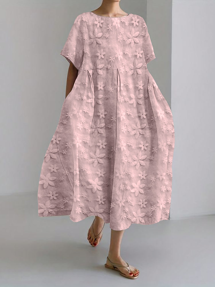 Comstylish Floral Lace Embroidered Linen Blend Maxi Dress