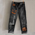 Comstylish Halloween Pumpkin Inspired Distressed Patched Washed Jeans