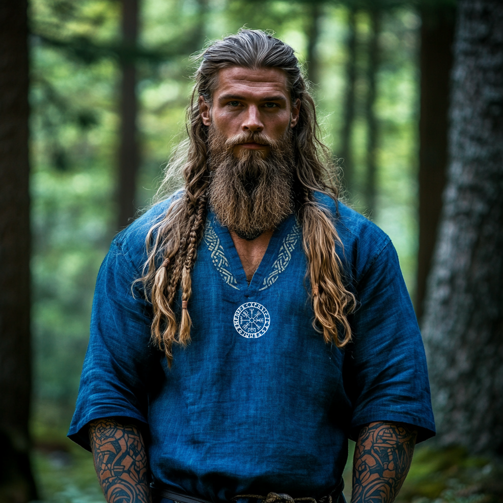 Men's Vintage Viking Print Cotton And Linen Shirt artswardrobe