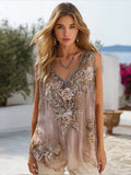 Bohemian Style Three-dimensional Embroidery Sequin Casual Vintage Color Sleeveless Top artswardrobe