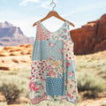 Women's Retro Loose Floral Patchwork Linen Suspender Sleeveless Tank Top artswardrobe