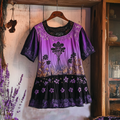 Bohemian Lavender Embroidery Patchwork Art Linen Short Sleeve T-shirt artswardrobe
