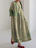 Japanese Art Chrysanthemum Print Loose Midi Dress