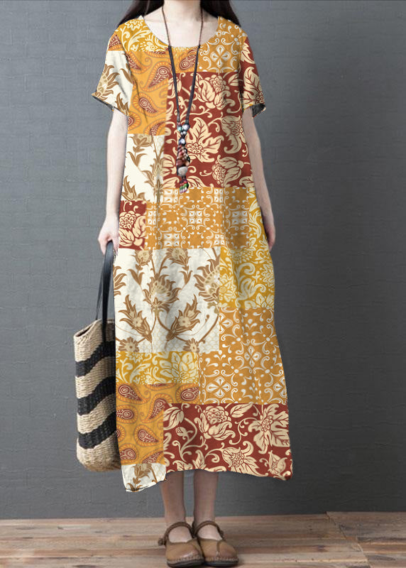 Loose Stripe Color O-neck Patchwork Pockets Summer Holiday Dress Short Sleeve