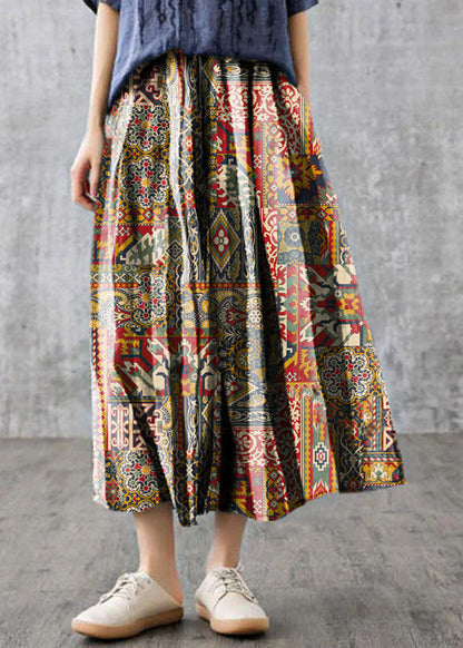 Yellow Geometry Retro Striped a Line Summer Skirts Linen