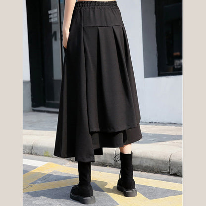 Baggy Black Cotton Shift Skirt Holiday Skirt Elastic Waist Baggy New Asymmetrical Design Autumn Skirt