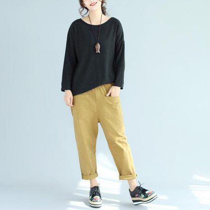 Baggy Loose Winter Woolen Black Sweater Fit Long Sleeve Knit Pullover