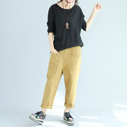 Baggy Loose Winter Woolen Black Sweater Fit Long Sleeve Knit Pullover