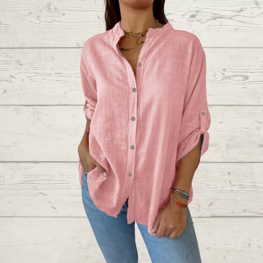 Comstylish Vintage Solid Color Cotton And Linen Loose Long-sleeved Shirt