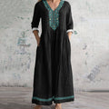 Women's Vintage Ethnic Art Pattern Linen Dress artswardrobe