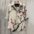 Comstylish Plum Blossom Art Print Long Sleeve Cotton And Linen Shirt