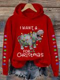 Women's I Want A Cute Hippopotamus For Christmas Holiday Gift Casual Hoodie artswardrobe