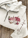 Thankful Pink Pumpkins Floral Embroidered Zip Up Sweatshirt artswardrobe