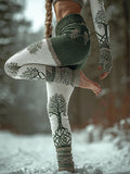 Comstylish Women's Viking Style Tree Of Life Color Blocked Leggings
