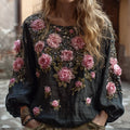 Comstylish Bohemian Style Casual Embroidered Flower Long-sleeved Shirt