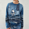 Comstylish Women's Santa Claus Faux Denim Patchwork Art Print Casual Sweatshirt