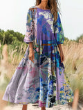 Women's Floral Art Print Cotton Crew Neck Dress