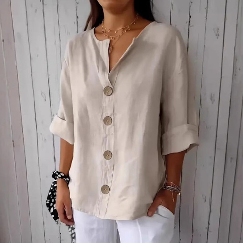 Comstylish Solid Color Linen Blend Button Casual Shirt