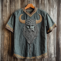 Men's Viking Tribal With Celtic Knotwork Embroidered Linen T-shirt artswardrobe